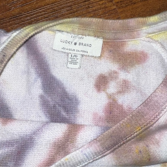 Lucky Brand Brown Gold Tan Neutral Tie Dye Long Sleeve Crewneck Pullover Size L - Picture 10 of 10